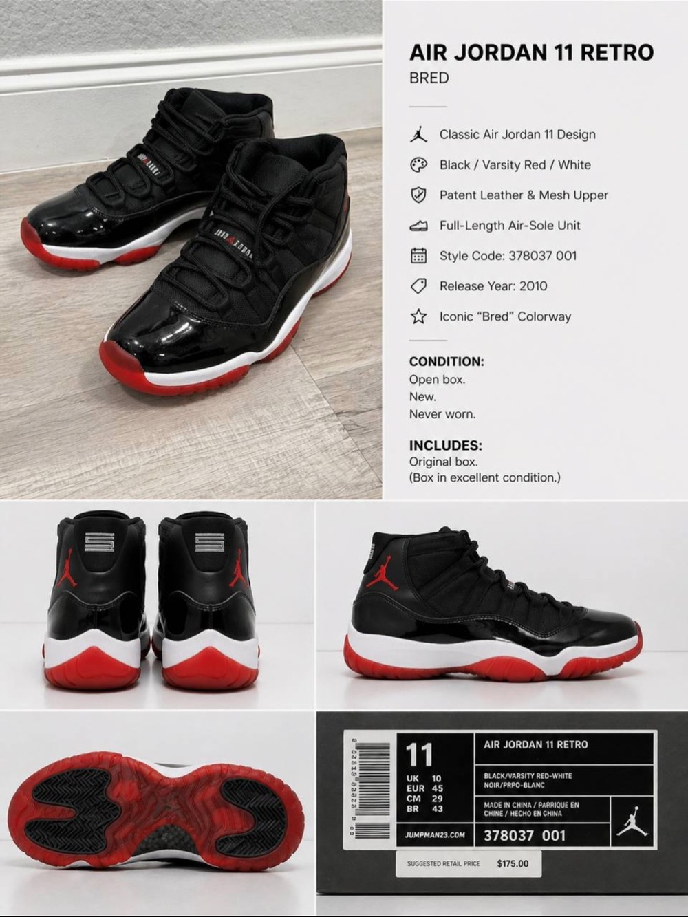 Jordan Air Jordan 11 Retro Bred Black/Varsity Red/White